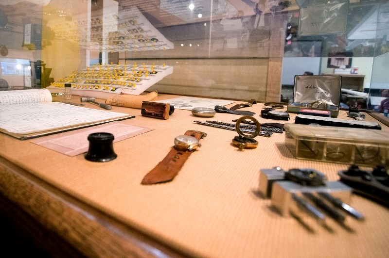 Rolland Lefebvre&#8217;s desk from his watchmaking business.