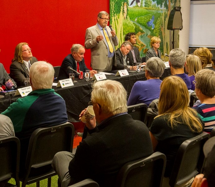 Provincial election candidates once again took to the micrphone during an all-candidates forum at the Library on Monday night.