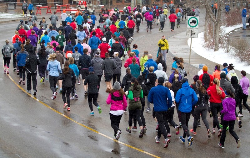 RUNNING WILD – A long line of 10-kilometre competitors race down St. Anne Street from the start line during the fourth annual Leading Edge RunWild last year. There were 341
