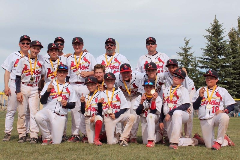 TOURNAMENT WINNERS – The peewee AAA St. Albert Cardinals needed extra innings to topple the previously undefeated Okotoks Dawgs 12-11 in the Doc Plotsky Memorial Tournament