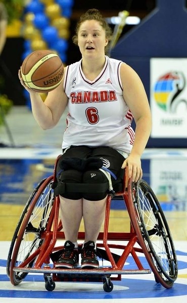 WHEELS IN MOTION – Arinn Young of Legal sets up a play for Team Canada at the 2014 Women&#8217;s World Wheelchair Basketball Championship in Toronto. Young
