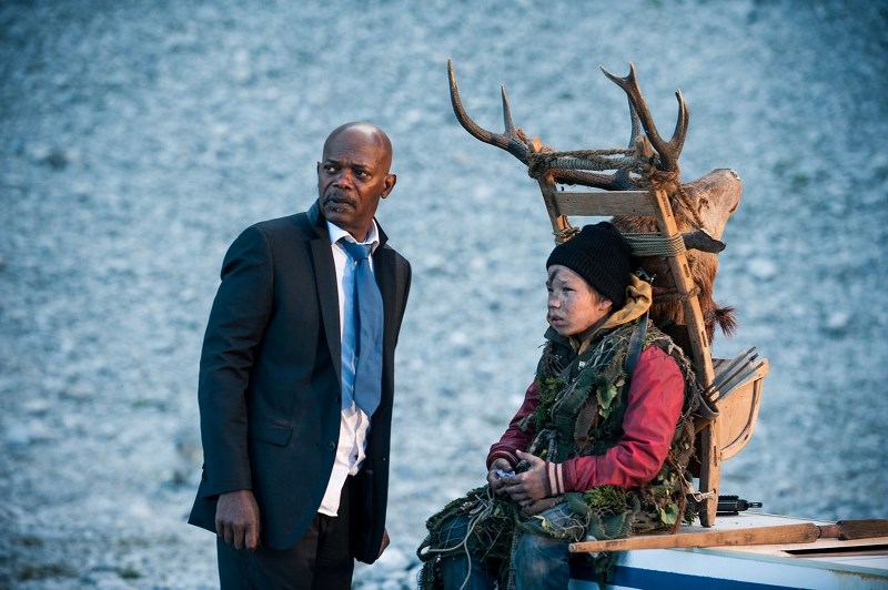 American President William Moore (Samuel L. Jackson) is saved by 13-year-old Oskari (Onni Tommilla) in the Finnish film Big Game.