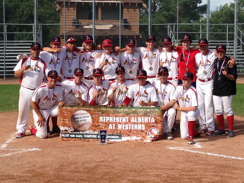 PROVINCIAL CHAMPIONS – The St. Albert Cardinals Red are the Baseball Alberta midget AA Tier I champions after beating the Olds Spitfires 5-4 in Sunday&#8217;s final at Legion 