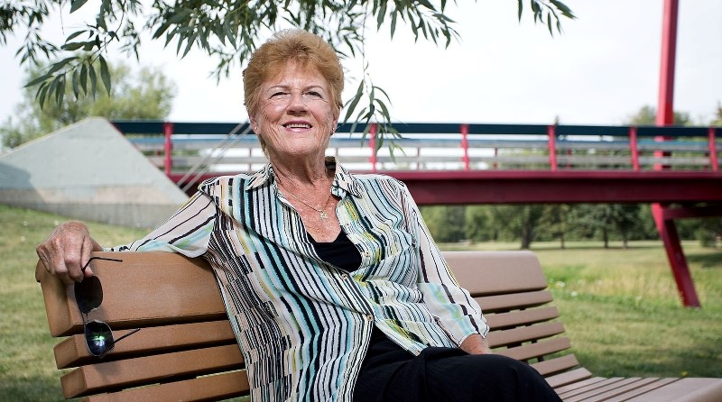 FORMER MAYOR &#8211; Former St. Albert Mayor Anita Rachinsky enjoys the sunshine along the Red Willow. One of Anita&#8217;s first projects after being elected into office was 