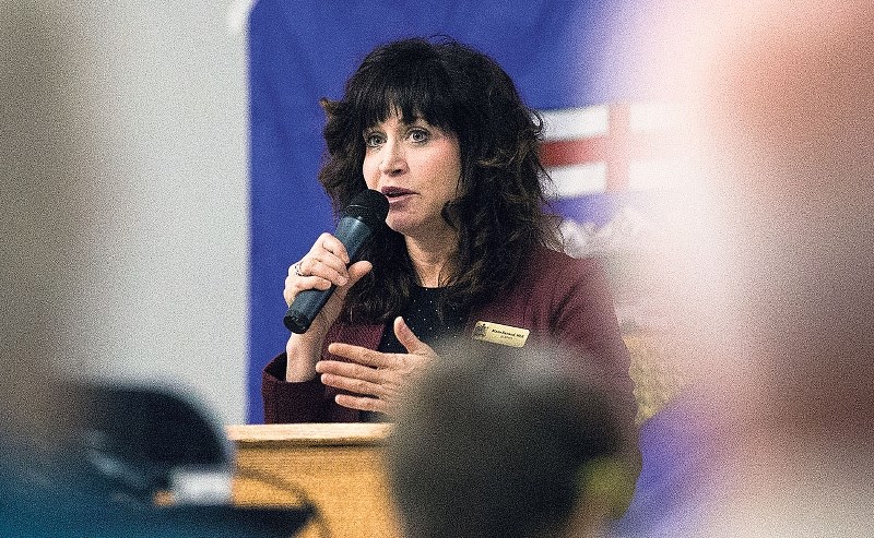 TALKING MONEY &#8211; St. Albert MLA Marie Renaud speaks to a crowd of concerned citygoers during a town hall meeting to discuss the provincial budget