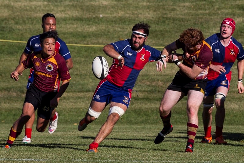 BALL CHASER – Player/coach Clay Panga of the St. Albert premier men&#8217;s team battles for possession against the Nor&#8217;Westers