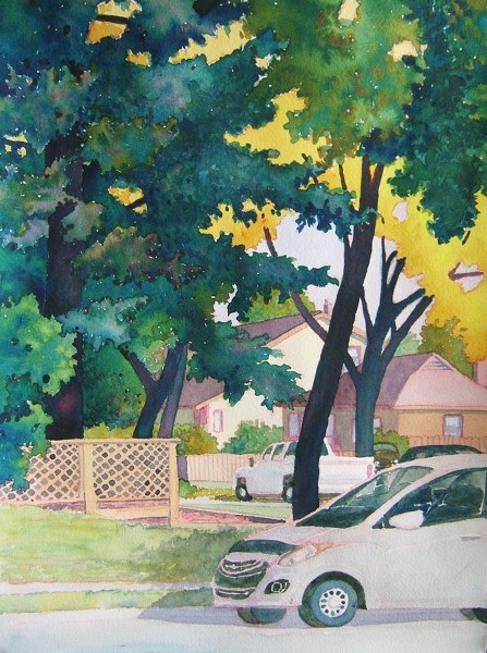 Karen Blanchet&#8217;s watercolour street scenes from Edmonton decorate the Centre d&#8217;arts visuels de l&#8217;Alberta