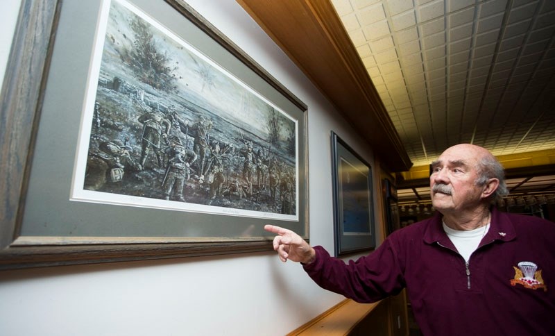 HISTORICAL SIGNIFICANCE – Bill Dickson explains the significance of a painting that he donated to the legion