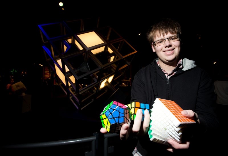 SPEED CUBER – St. Albert speed-cuber Alex Mutch shows off some of the cubes from his collection at Telus World of Science during a media launch of its new exhibit