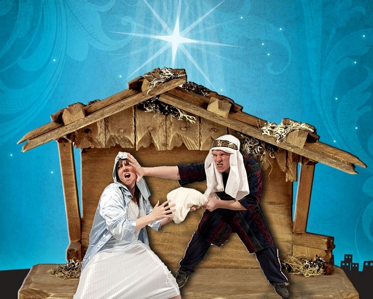 Cheryl Jameson (Imogene/Mary) and Graham Mothersill (Ralph/Joseph) duke it out in Whizzgiggling Productions The Best Little Newfoundland Christmas Pageantâ€¦Ever!