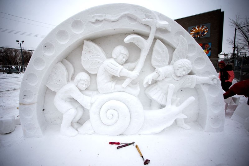 This nearly completed snow sculpture will be just one of the attractions at this weekend&#8217;s Deep Freeze: A Byzantine Winter Festival along 118th Avenue.