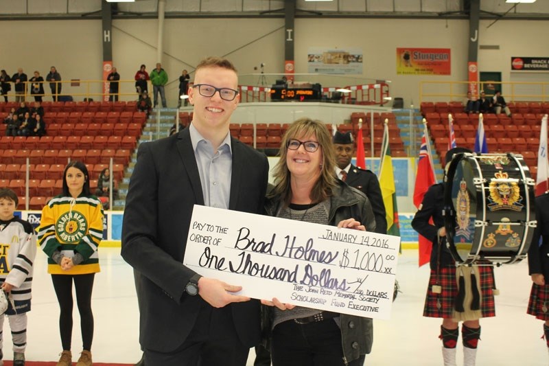 SCHOLARSHIP WINNER â€“ Brad Holmes of the 2011/12 St. Albert Gregg Distributors Sabres was presented with the $1