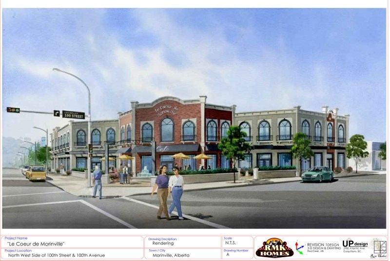 A conceptual rendering of a new business development in Morinville.