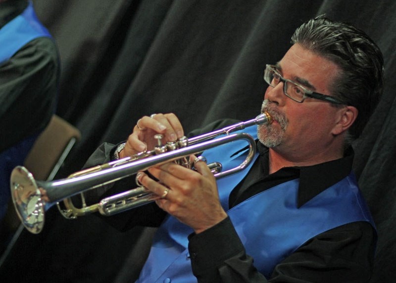 St. Albert jazz trumpeter John Dymianiw shows off his prowess tonight during River City Big Band&#8217;s 20th anniversary concert at the Oasis Centre.
