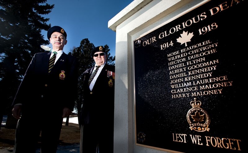 Frank Mostyn and Doug Delorme led the charge to get the plaques on the cenotaph updated.