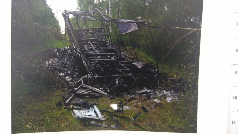 Evidence photo of the McCanns&#8217; burned out trailer was among photos entered as evidence in court Tuesday.