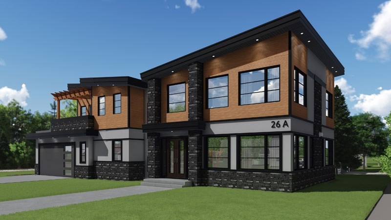 A 3D rendering of a home designed by Boss Designs.