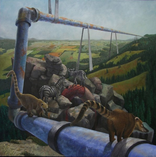 Near and Far by Jessica Plattner. The artist&#8217;s exhibit Overburden runs at the Art Gallery of St. Albert until April 30.