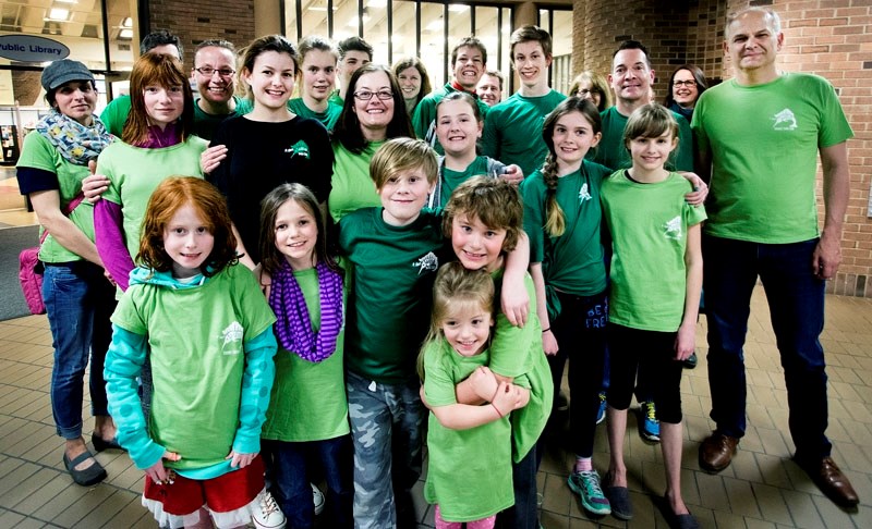 Members and parents of the Sailfish Swim Club gather for a photo at St. Albert Place