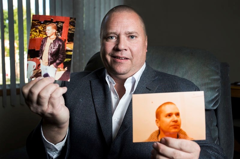 THEN AND NOW &#8211; Leif Gregersen poses for a photo with two pictures of his past