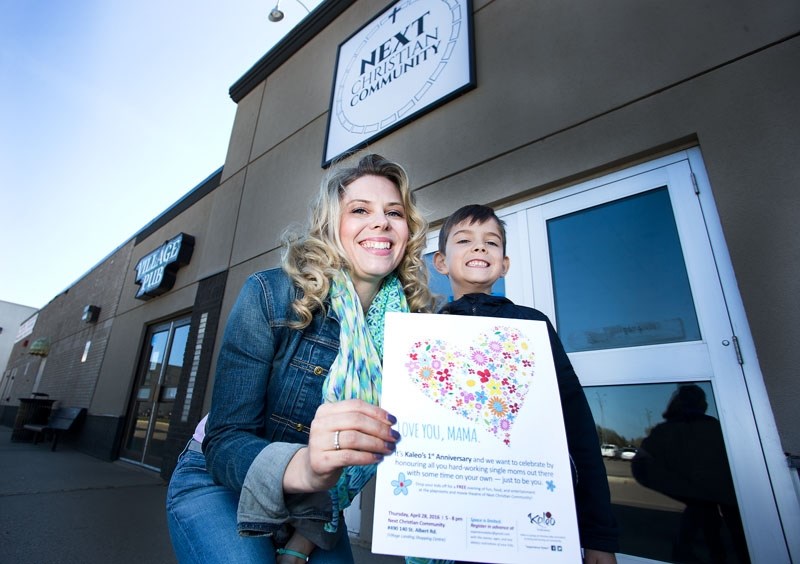 Layna and her son Nixon Haley pose for a photo outside of the Next Christian Community Church on Thursday April 21