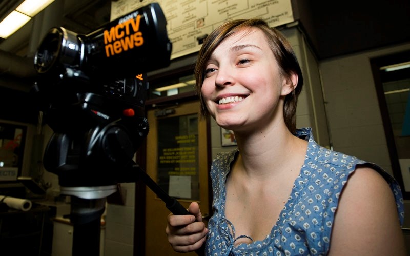 ACTION! â€“ Morinville Community High School Grade 12 student Skylar Luomala frames up a shot at the school on Monday May 2