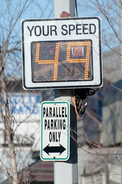 WATCH YOUR SPEED â€“ A shot of the speed display sign on Morinville&#8217;s main street. A recent report to council showed a sharp spike in photo radar tickets issued last