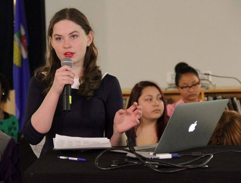 Stephanie Zewakuk addressing the virtual town hall on climate change.