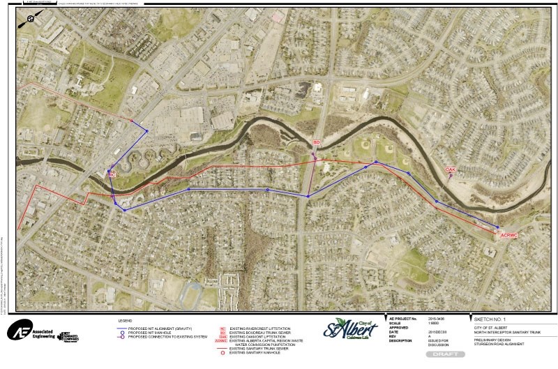 This map shows the planned alignment for the Phase 3 North Interceptor Trunk Line (Project 9) in blue.