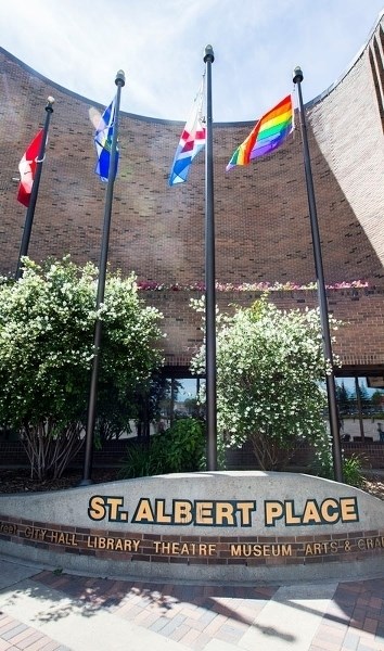SOLIDARITY â€“ The rainbow-coloured Pride flag flies at St. Albert Place as part of Pride Week in St. Albert. Local LGBTQ spokespersons urged residents this week to come out