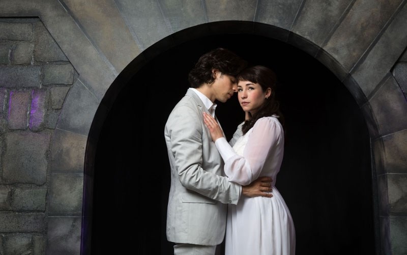 Hunter Cardinal (Romeo) and Cayley Thomas (Juliet) convey sadness and determination to spend the rest of their lives together in Free Will Shakespeare Festival&#8217;s