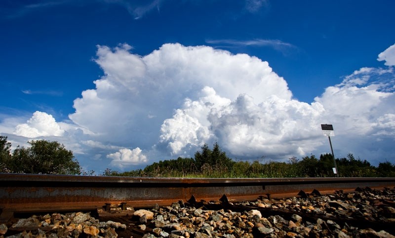 A line of convective storms forms along a low pressure trough moving east of St. Albert on Tuesday. It&#8217;s been a stormier summer than usual.