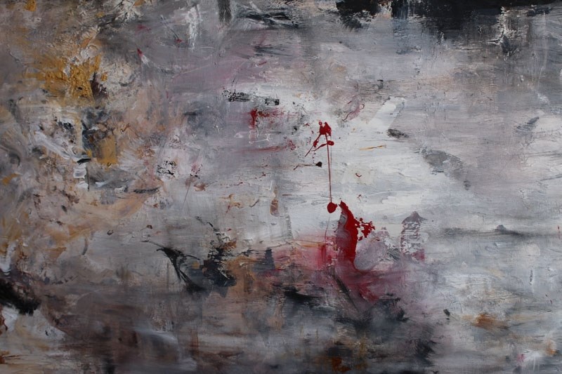 An abstract painting by autistic artist Grant Kurtz. Kurtz will have a series of his paintings in the plaza in front of Jack&#8217;s Burger Shack for tomorrow&#8217;s Art