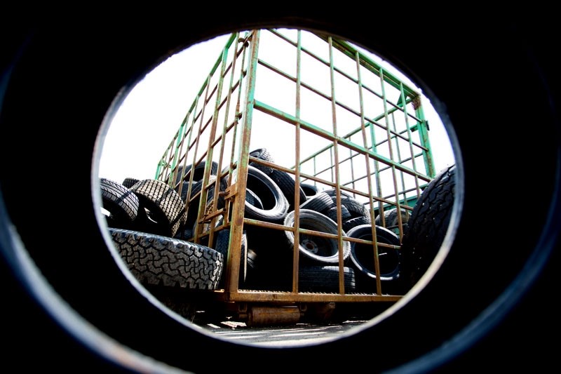 Recycled tires are seen at the recycling depot on Chevigny Avenue.