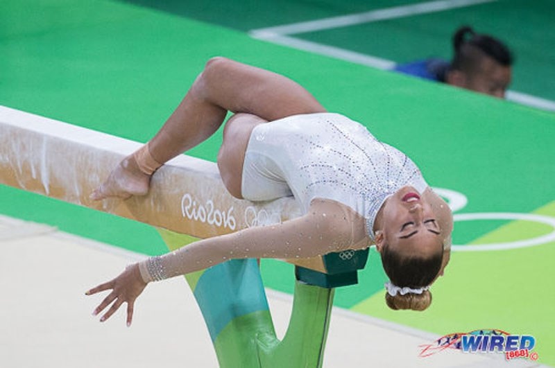 OLYMPIAN â€“ Marisa Dick of St. Albert performs on the balance beam for Trinidad and Tobago at the Rio 2016 Summer Games. Dick placed 55th overall in the women&#8217;s