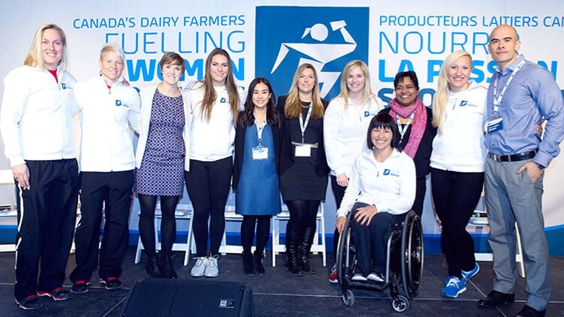 Natalie Spooner (fourth from the left) joined other ambassadors and partners of Fuelling Women Champions at the initiative&#8217;s April 2015 launch.
