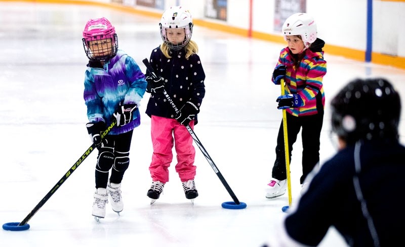 NEWBIES â€“ Skaters check out the fastest game on ice at the Come Try Ringette event