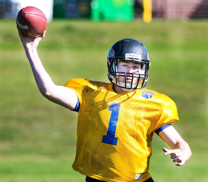 NUMBER ONE â€“ Sam Cuciz will quarterback the St. Albert High Skyhawks for the third year in a row in the metro Edmonton league. The 2015 Miles conference division two and