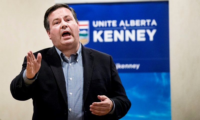 Kenney addressing a crowd of around 50 in the St. Albert Inn on Monday night.