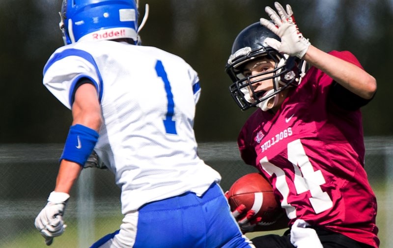 READY TO ROAR â€“ Sheldon MacKay (14) and the junior Bellerose Bulldogs play the Bev Facey Falcons tonight in exhibition action at Johnny Bright Park. Kickoff is 7:30 p.m.