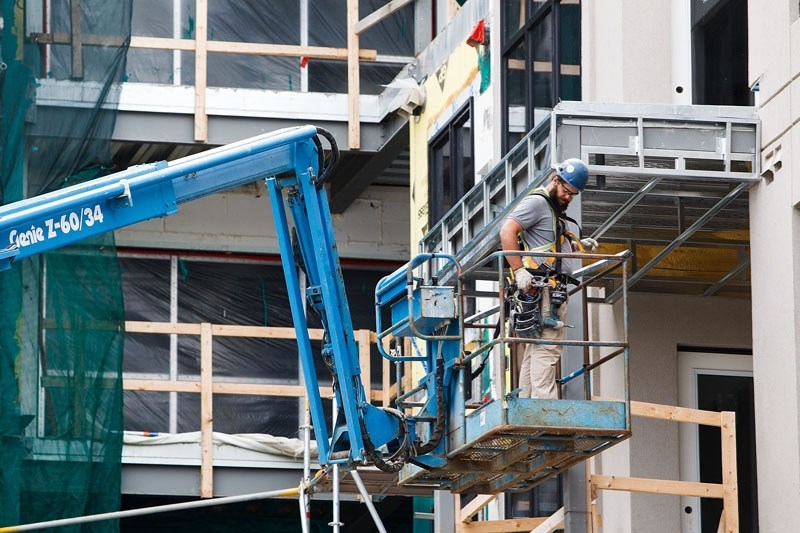 LOOKING UP â€“ Work continues at the Botanica multi-story development on the corner of Boudreau Road and Bellerose Drive in St. Albert