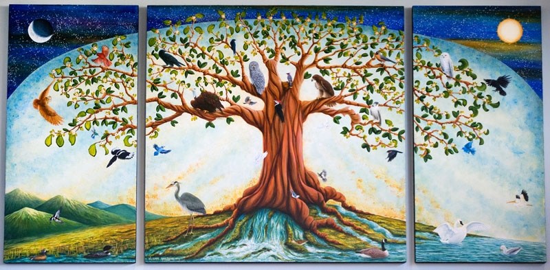 Local painter Victoria Armstrong donated this triptych to the United Church on Green Grove Drive. The symbolism of the Tree of Life has deep meanings to the church and many