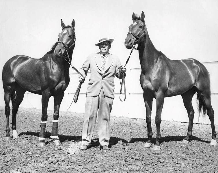 Lee Williams with 1948 Alberta Derby winner Frank&#8217;s Mistake and 1949 stakes winner Air Cadet.