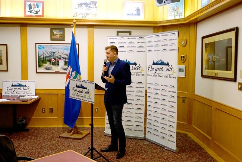 Brian Jean addresses a small crowd at the legion on Thursday to discuss conservative values and his vision for the province.