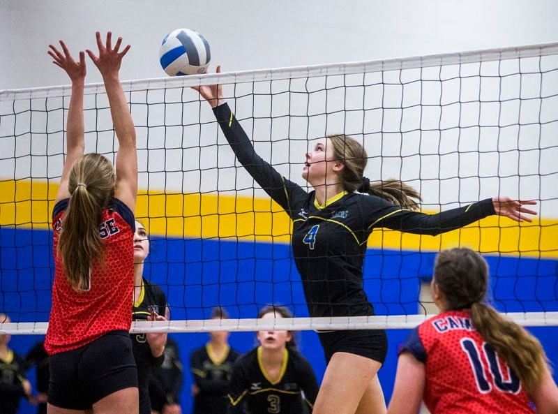 NET CHALLENGE â€“ Holly Vogel makes contact with the ball for the St. Albert Skyhawks against the Camrose Trojans in Thursday&#8217;s opening pool B match at the 22nd annual