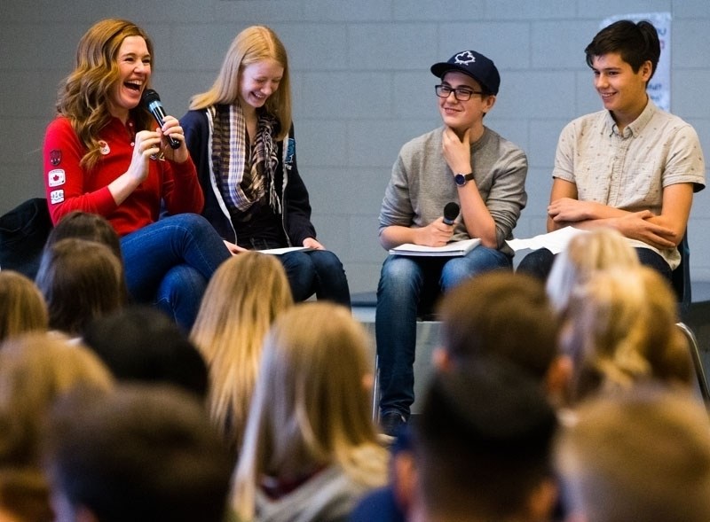 Multi Olympic medal winner and author Clara Hughes was at Paul Kane High School on Friday morning to talk with students about her Olympic career and her more recent