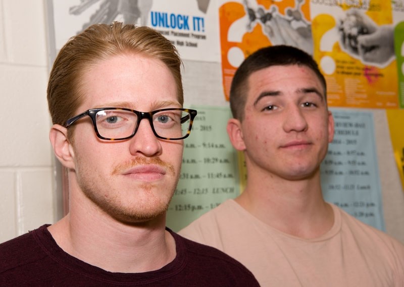 DRUG TALKERS â€“ Ryan Savoie and Brandon Shaw are recovering fentanyl addicts from Edmonton who spoke to Paul Kane students Monday as part of National Addictions Awareness