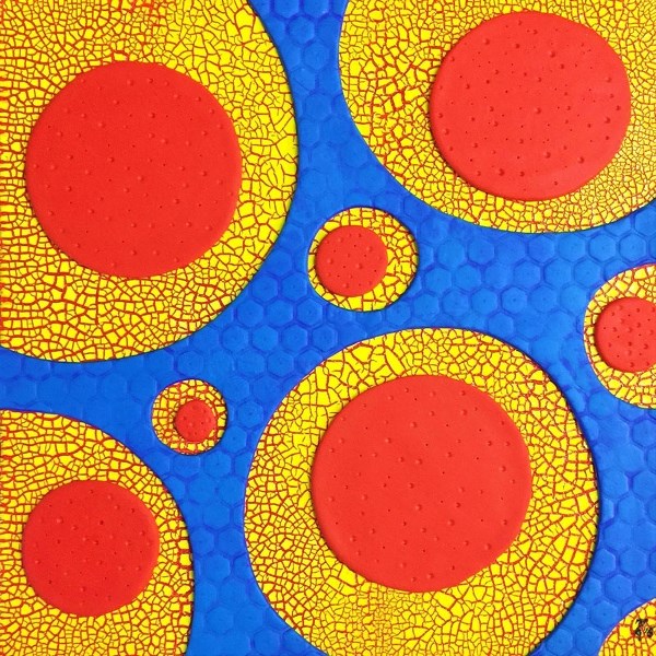 Kristin Anderson&#8217;s The Kryptonian is one of her very vibrant works on display for her show at the Artisan Nook at The Paint Spot in Edmonton.