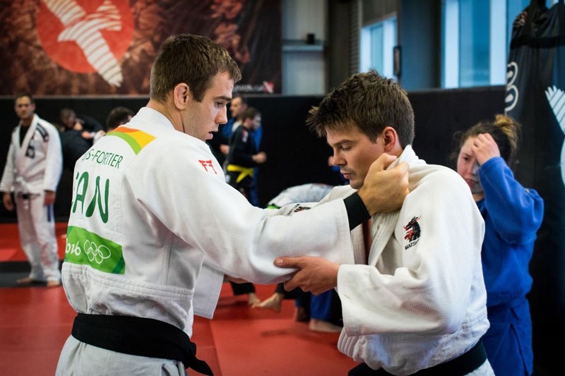 OLYMPIAN â€“ Canadian judoka Antoine Valois-Fortier demonstrates a technique at Saturday&#8217;s seminar at the Hayabusa Training Centre Ltd in St. Albert. Valois-Fortier was 
