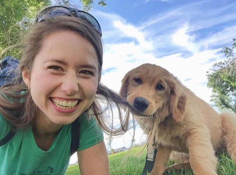 PLAYFUL UPDATE â€“ Spot walker Marie Doig poses with Howard for a mid-walk selfie and update.